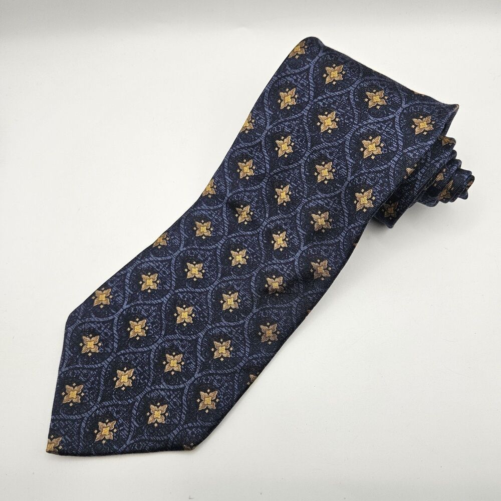 Ermenegildo Zegna Disegno Esclusivo  Luxury Blue Gold Geometric Tie 58 3/8x3 7/8
